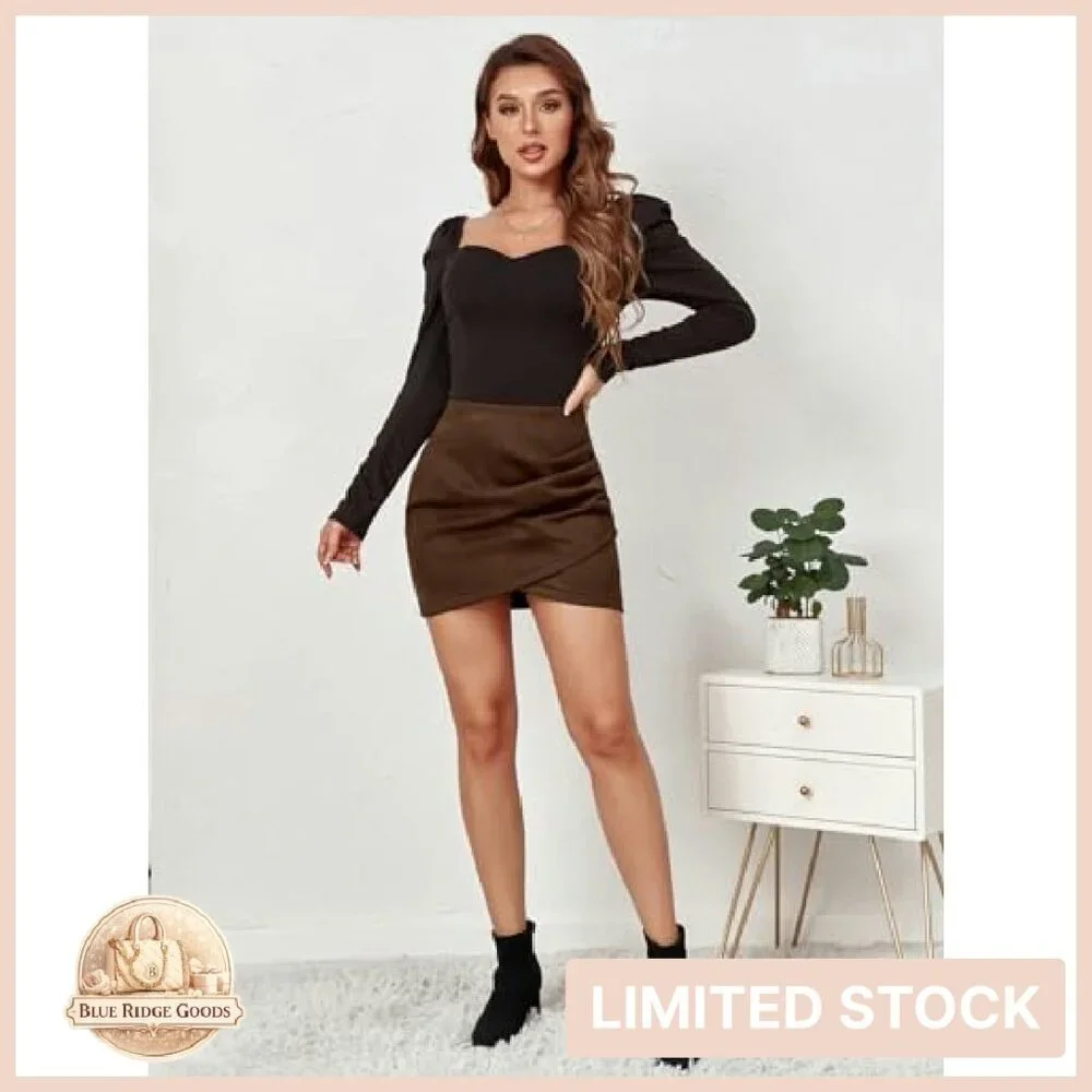 Faux Suede Mini Skirt Bodycon Ruched Tulip Hem Chic Y2K Style